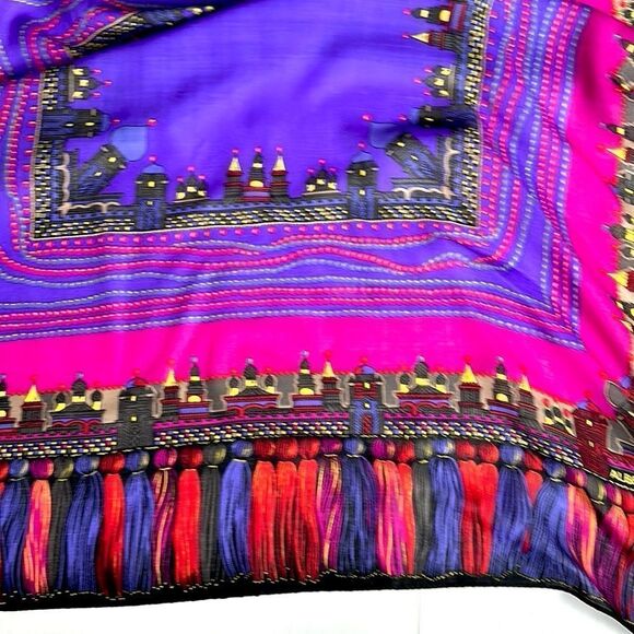 Albert Nipon Wool Square Scarf Purple Multicolor Persian Motifs Excellent 38x38 - Picture 11 of 16